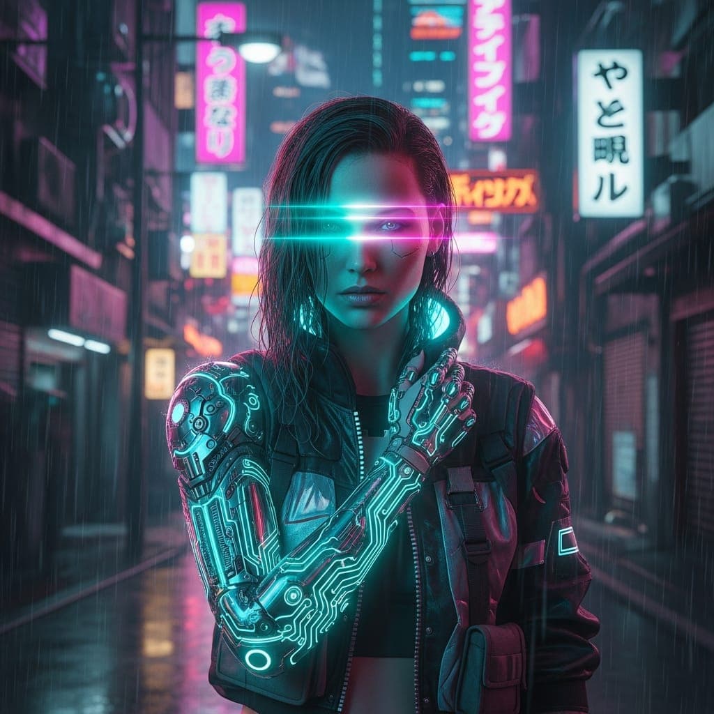 Cyberpunkowa dziewczyna w neonach