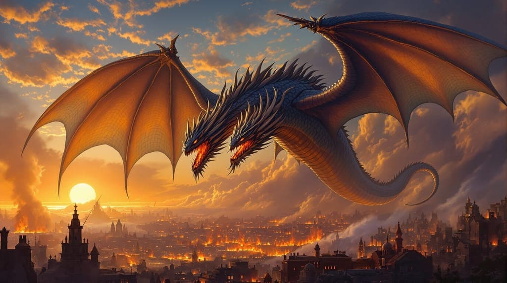 Smok nad miastem fantasy