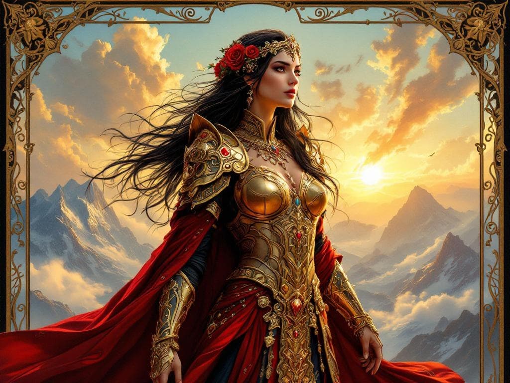 Królowa fantasy w złotej zbroi