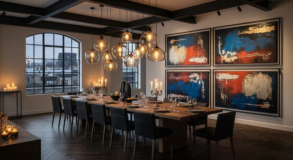 Industrialna jadalnia, stal i dąb