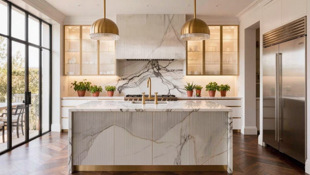 Kuchnia z marmurową wyspą