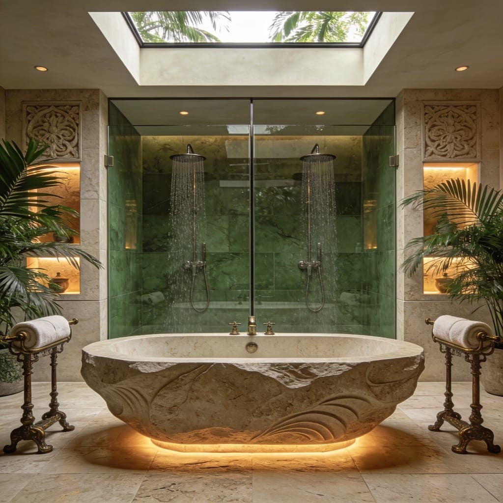 Spa łazienka z kamienną wanną