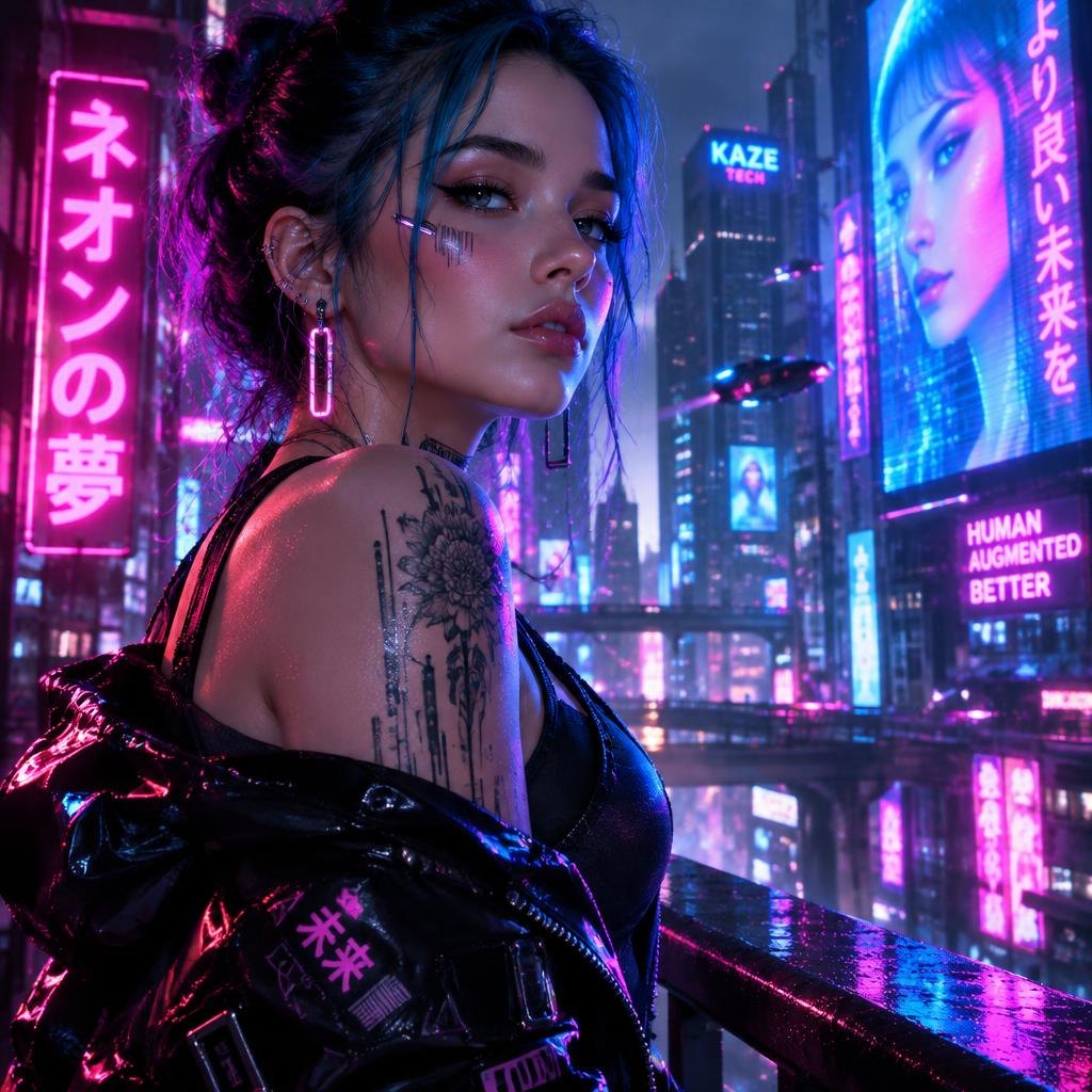 Cyberpunkowa dziewczyna w neonach